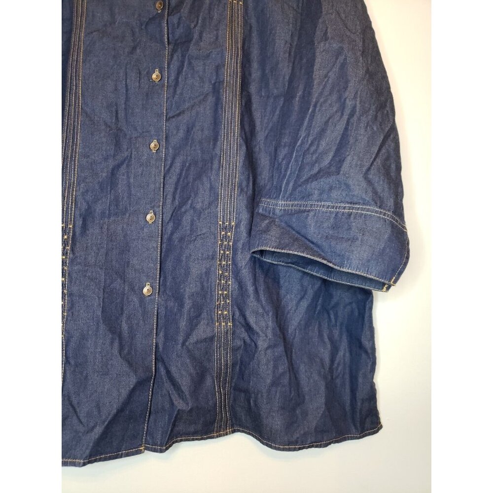 Liz Claiborne Woman Plus 18W Blouse Medium Wash Chambray Blue 100% Cotton Button - Picture 3 of 6